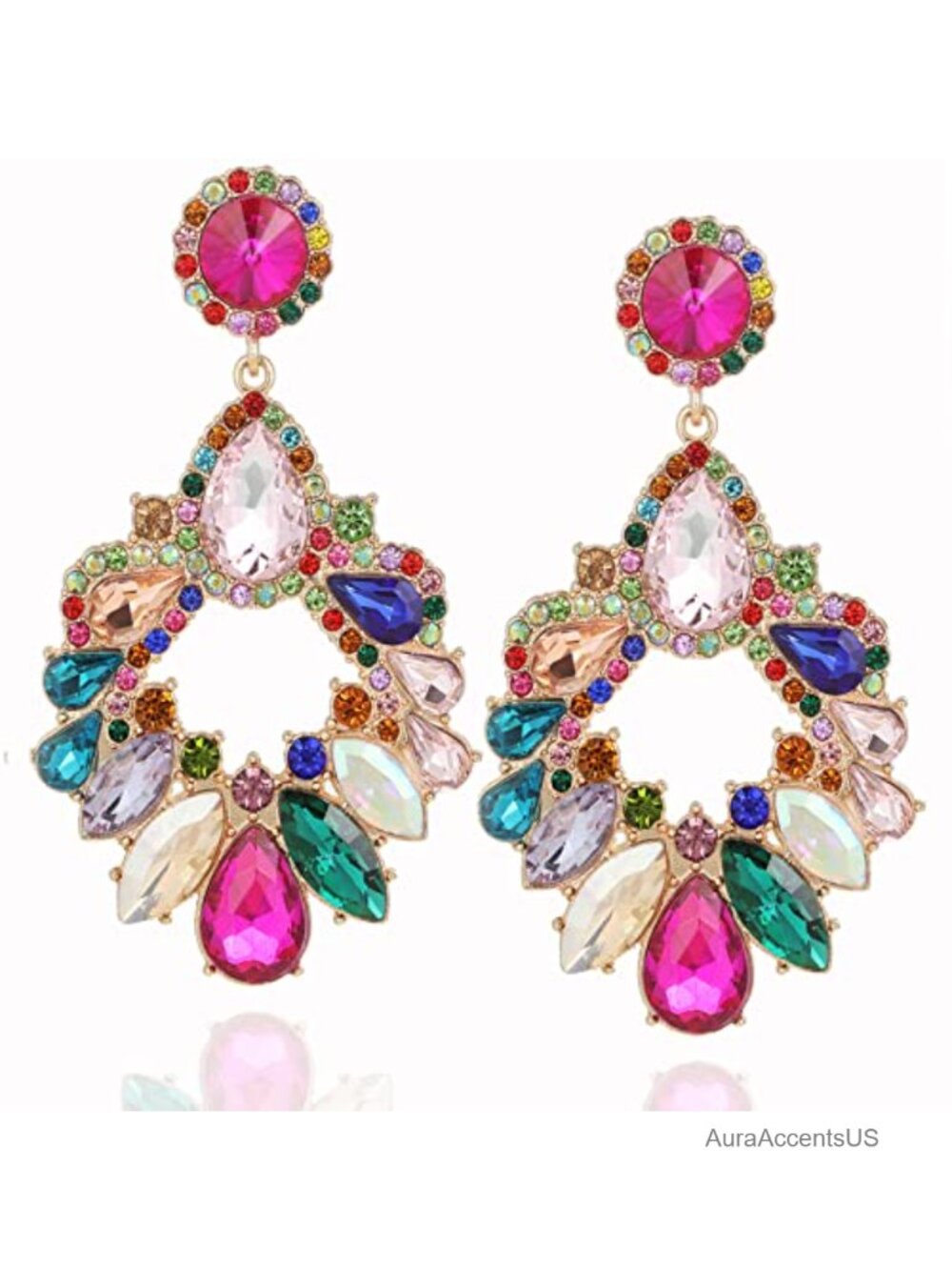Rhinestone Crystal Chandelier Drop Dangle Earrings Gold Plated